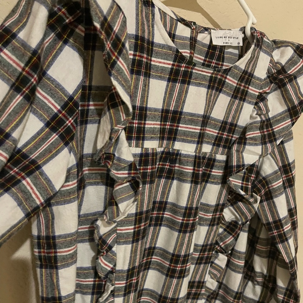 Plaid ruffle long sleeve top